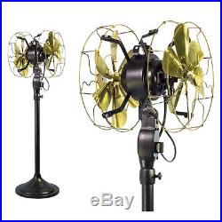 10Electric Floor Fan Double Sided Oscillating Brass Blade Vintage Antique Style