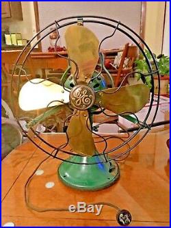 12 Antique General Electric Brass Blade Green Fan-Cat. 75423-Type AOU-REFINISHED
