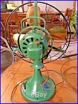 12 Antique General Electric Brass Blade Green Fan-Cat. 75423-Type AOU-REFINISHED