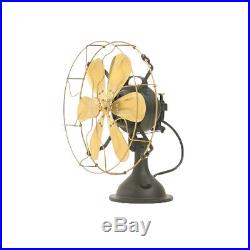12 Blades Electric Table Fan Oscillating Work Vintage Metal Brass Antique style