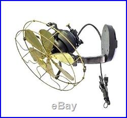 12 Vane brass wall mount fan 3 speed oscillating antique vintage decorate room