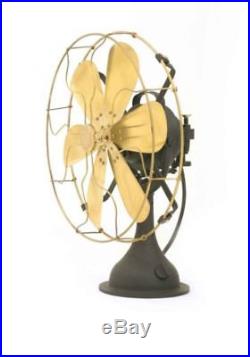 16 Blade Electric Desk Fan Oscillating Orbit Works Vintage Metal Brass Antique