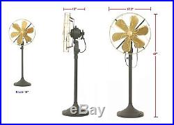 16 Blade Electric Floor Stand Fan Oscillating Vintage Metal Brass Antique style