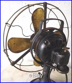 1901 ANTIQUE HUNTER MOTOR BRASS CAGE withBRASS BLADES OSCILLATING FAN WORKING