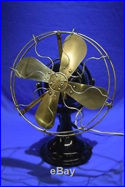 1901 Antique 12 GE Electric Oscillating fan with brass blades Working