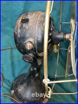1901 Antique Hunter Fan Brass Blades & Brass Cage Cast Iron 3-Speed Fan