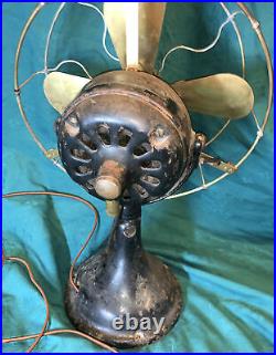 1901 Antique Hunter Fan Brass Blades & Brass Cage Cast Iron 3-Speed Fan