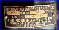 1911 Vintage Robbins & Myers Fan, Tilt Head, Needs 16 Inch Blade & Cage, #1411