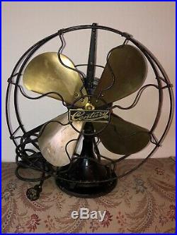 1914 Antique Century Fan Brass Blades 12 Industrial 3 Speed Oscillates Works