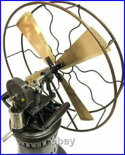 24 Steam Working Table Fan Antique kerosene Rare Fan Blades Metal Brass Style