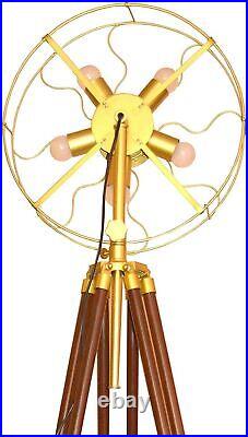 5 Holder Fan Light with Brown Tripod Stand Antique Style Industrial Light Decor