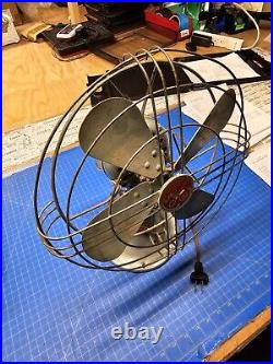 ANTIQUE 1920's-30's GE Oscillating Fan Desk General Electric Brass Tag 4 Blade