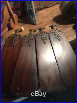 ANTIQUE DIEHL CEILING FAN AC ELECTRIC withWOOD BLADES, CAST IRON BRACKETS & LIGHT