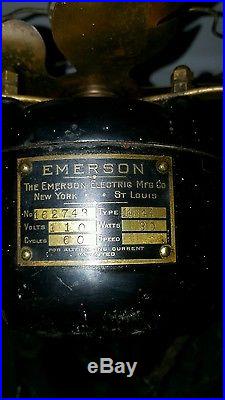 Antique Emerson Model 14644 Brass Blade Cage Electric Table Fan