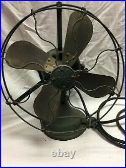 ANTIQUE General Electric GE ELECTRIC FAN 13 BRASS BLADES CAST IRON BASE #829451