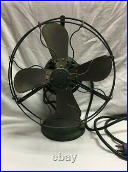 ANTIQUE General Electric GE ELECTRIC FAN 13 BRASS BLADES CAST IRON BASE #829451