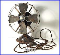 Antique Men0minee Electric Fan Brass Blades Cage 12 Inch