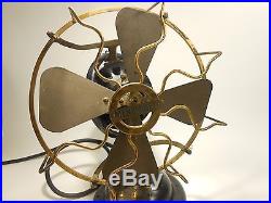 Antique Rare Menominee 8 Staghorn Brass Oscillating Fan Electric Fan Collector