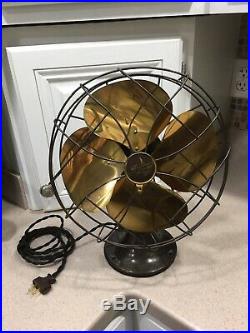 ANTIQUE VINTAGE EMERSON ELECTRIC FAN ART DECO STYLE WITH BRASS BLADES 12 Inch