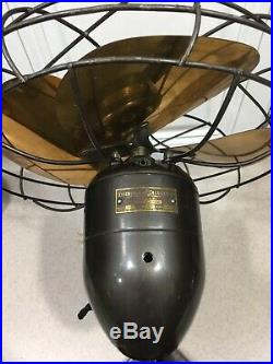 ANTIQUE VINTAGE EMERSON ELECTRIC FAN ART DECO STYLE WITH BRASS BLADES 12 Inch