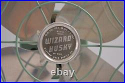 ANTIQUE Vintage WIZARD HUSKY 8 Desk Wall Fan J1510 / 1250R WESTERN AUTO SUPPLY