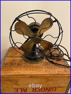 Antique 10 Robbins & Myers Brass Blade Desk Fan Three Speed Tilting