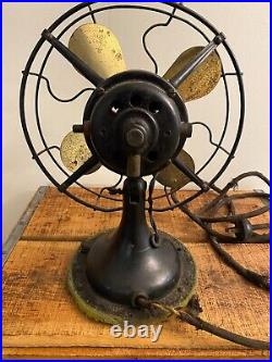 Antique 10 Robbins & Myers Brass Blade Desk Fan Three Speed Tilting
