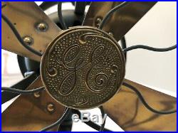 Antique 12 General Electric 1920s GE Oscillating Brass Blade Fan AOU Form AD