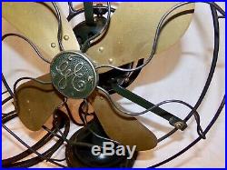 Antique 12 General Electric GE AOU 75423 3 Speed Desk Fan Brass Blade