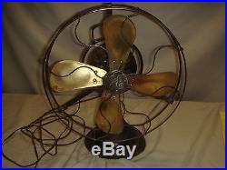 Antique 12 In Blade GE General Electric Brass Blade Fan Type AOO