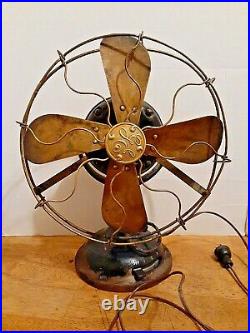 Antique 12 Inch GE Cast Iron Brass Blade & Cage 3-speed Fan 1901 Working Great