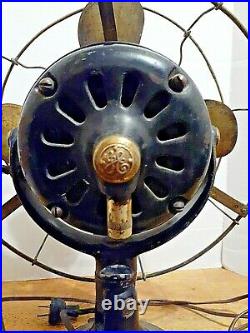 Antique 12 Inch GE Cast Iron Brass Blade & Cage 3-speed Fan 1901 Working Great