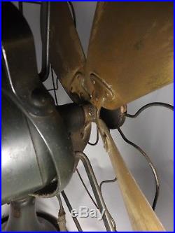 Antique 16 GE 3-Speed Cast Iron Oscillating Fan Brass Blades AOU 75425 WORKS