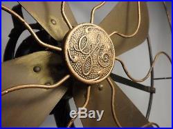 Antique 16 GE 3-Speed Cast Iron Oscillating Fan Brass Blades AOU 75425 WORKS