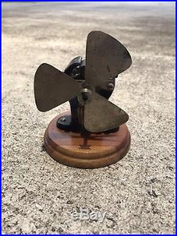 Antique 1800s 1900s Bipolar Electric Motor Fan Toy Wood Base