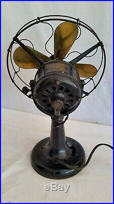 Antique 1909 Robbins Myers R&M 12 Brass Blade Electric Table Fan, 3 Speed Works