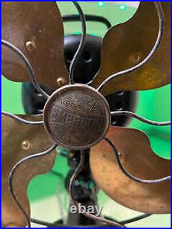 Antique 1919 Emerson 27646 12 4 brass blade Oscillating Desk Fan 3 Speeds Works