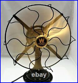 Antique 1919 Westinghouse 12 Brass Blade Fan, Osculating 3 Speed and Working