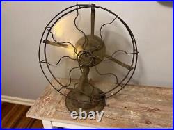 Antique 1920's Brass 4-Blade 12 3-Speed Oscillating Desk Table Fan