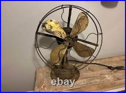 Antique 1920's Brass 4-Blade 12 3-Speed Oscillating Desk Table Fan