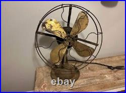 Antique 1920's Brass 4-Blade 12 3-Speed Oscillating Desk Table Fan