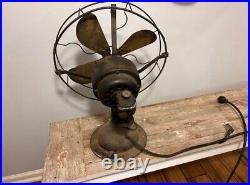 Antique 1920's Brass 4-Blade 12 3-Speed Oscillating Desk Table Fan