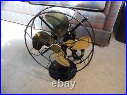 Antique 1920's Emerson 29646 12 4 Brass Blade Oscillating Fan 3 Speeds Nice