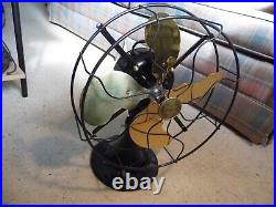 Antique 1920's Emerson 29646 12 4 Brass Blade Oscillating Fan 3 Speeds Nice