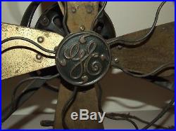 Antique 1920's GE General Electric 12 Brass Blade Oscillating Tilting Table Fan