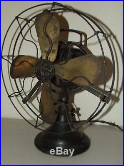 Antique 1920's GE General Electric 12 Brass Blade Oscillating Tilting Table Fan
