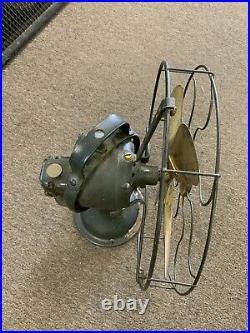 Antique 1920s GE Type AOU Green Brass Blade Oscillating Fan for parts or repair