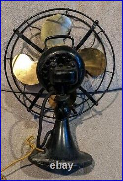 Antique 1921 Working Emerson Brass Blade Fan Oscillating 3 Speed 12 27646