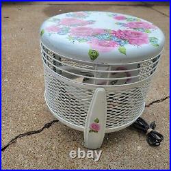 Antique 3 Speed Floor Fan Painted Shabby Chic White with Pink Flowers WORKS