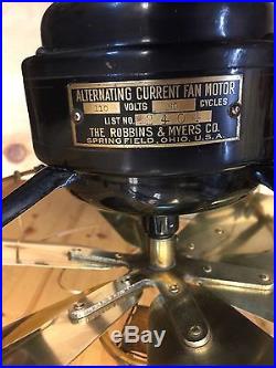 Antique 6 Brass Blade Brass Cage Fan R&M 1916 Robbins & Meyers Oscillating Fan